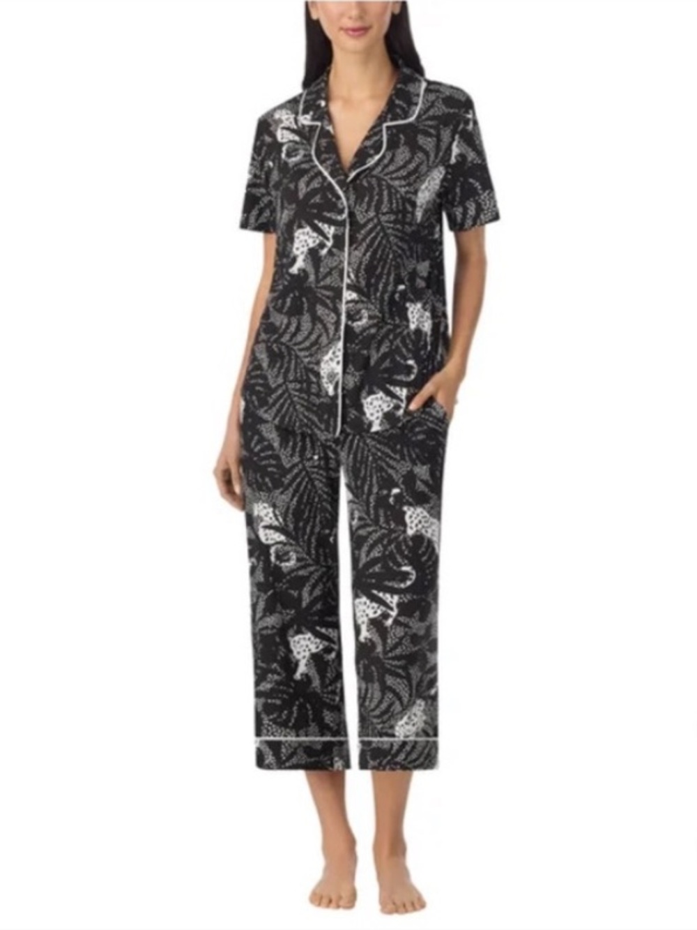 Room Service Women's Notch Collar
Pajama Set - Black and White